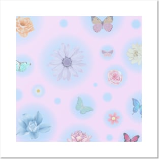 Transparent Bubbles, Butterfly, Flowers Posters and Art